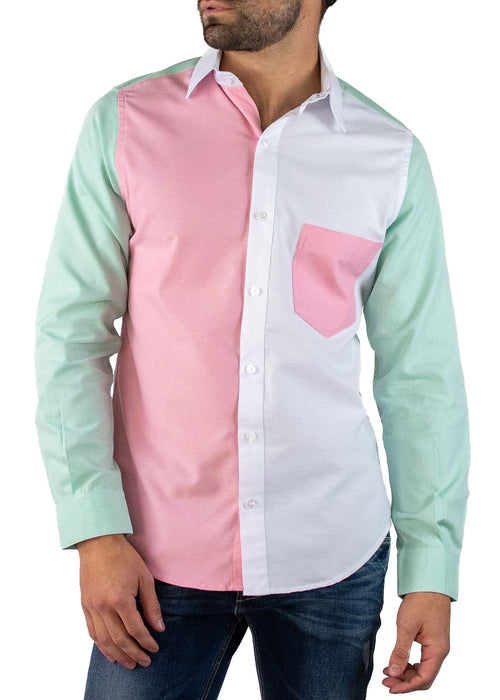 Camisa Mónaco Oxford Pink & Green Color Block