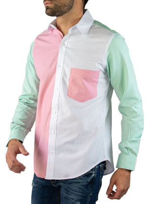 Camisa Mónaco Oxford Pink & Green Color Block